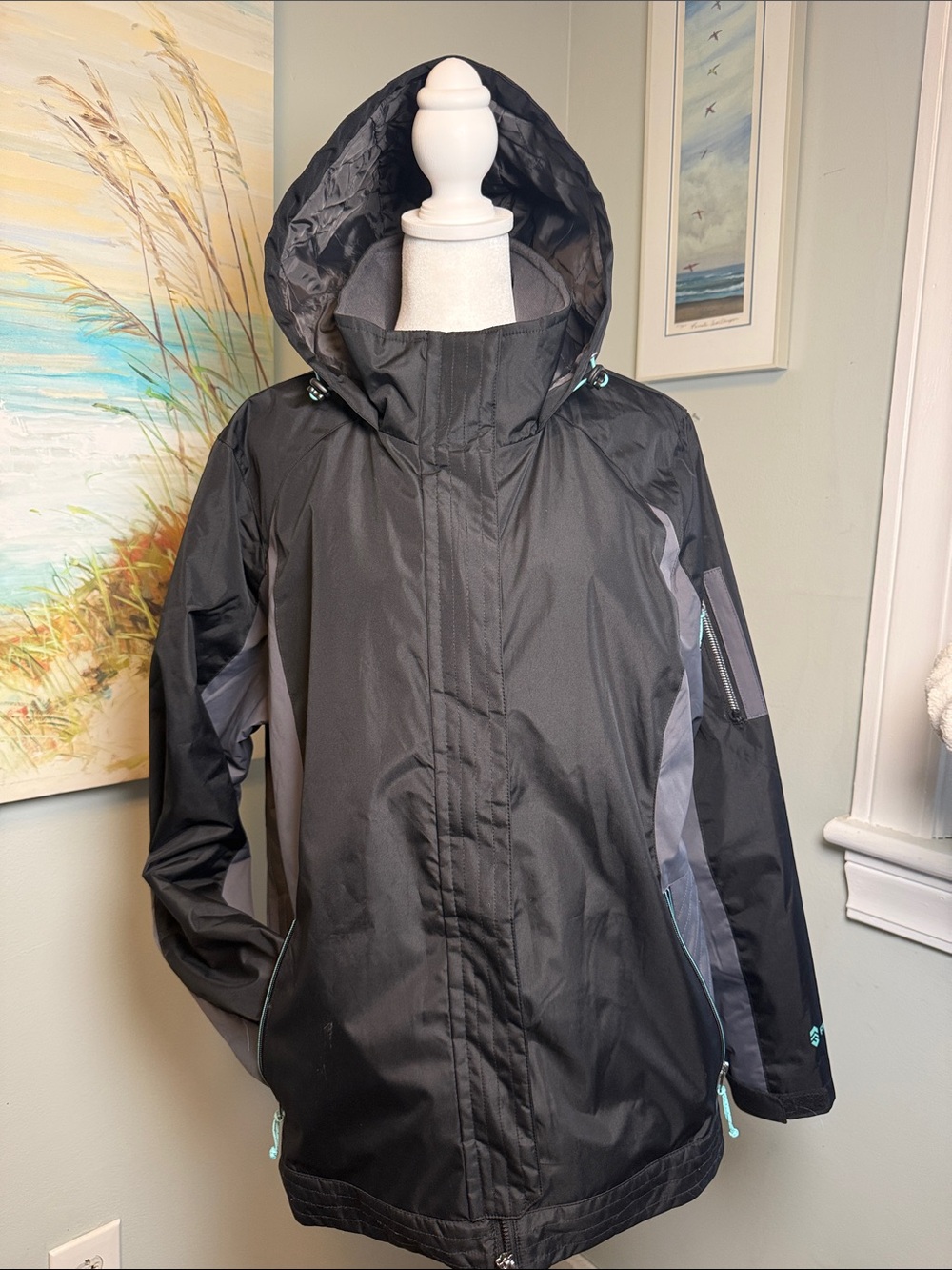 Free Country Black and Gray Hooded Ski Jacket